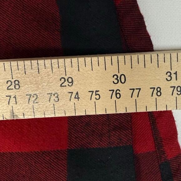 Abercrombie & Fitch Red Black Plaid Extra Long Flannel Shirt Women’s Small - Picture 7 of 7